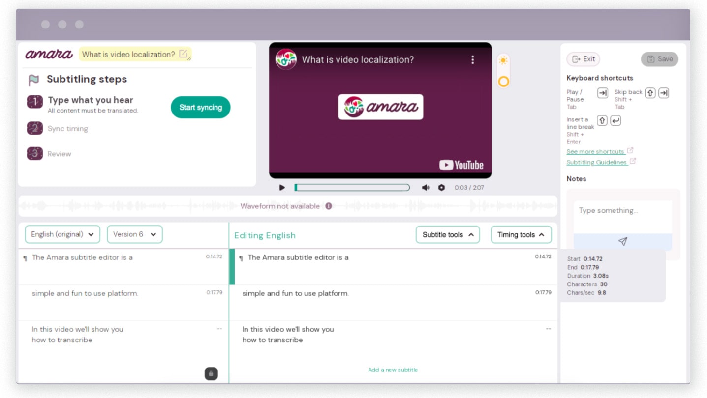 Amara Subtitles Editor